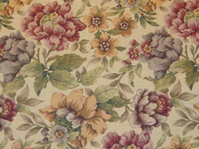 Red Green Gold Floral Upholstery Fabric bty  