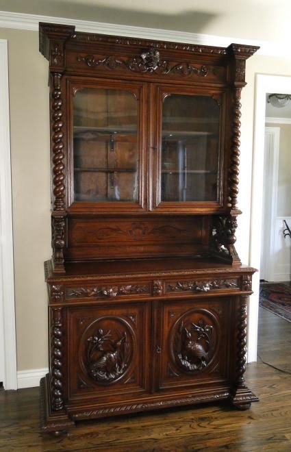   French Hunt Cabinet Hutch Buffet Bookcase~Louis XVI~Dark Oak~Carving