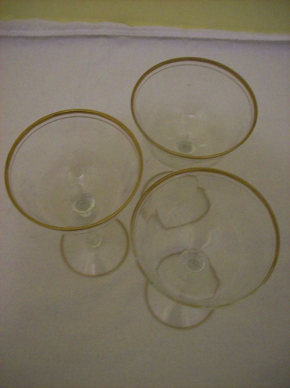 Vintage Tiffin Gold Rimmed Cocktail Wine Liquor Glasses  