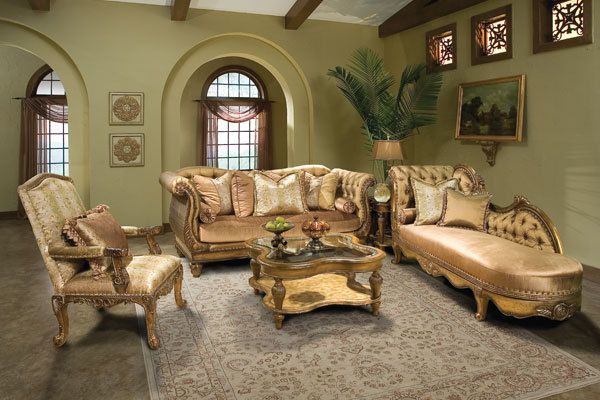   Mahogany Classical Italian Baroque 3 Pc Sofa Set Parisian  