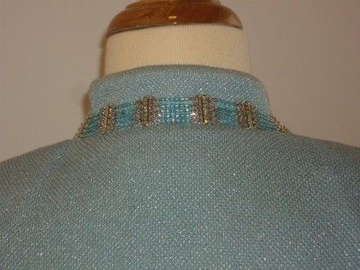 St John Couture By Marie Gray Skirt Suit Baby Blue Metallic Crystals 