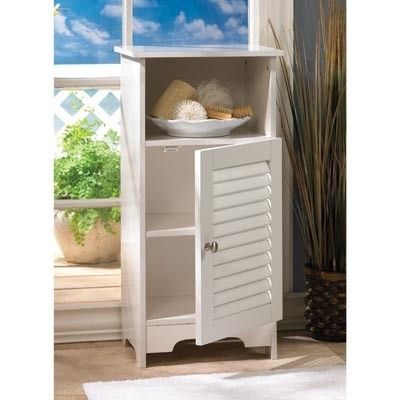Shabby Cottage Chic white shelf cabinet louvered front simply sweet 