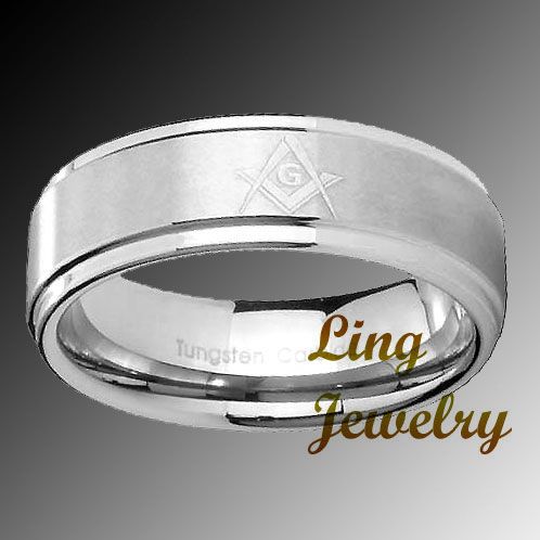 10MM TUNGSTEN FREEMASON MASONIC MENS BAND RING SZ 7 14  