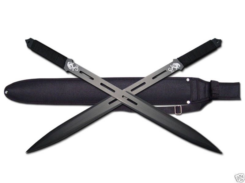 Double Dual Dragon Machete Ninja Sword Black Full Tang  