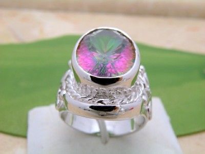 MYSTIC FIRE TOPAZ &925 SILVER RING JEWELRY sz.10.5 R92  