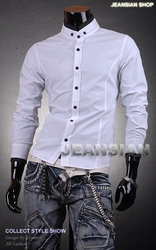 3mu Mens Designer Slim Dress Casual Shirts Top Banded Collar Trend XS 