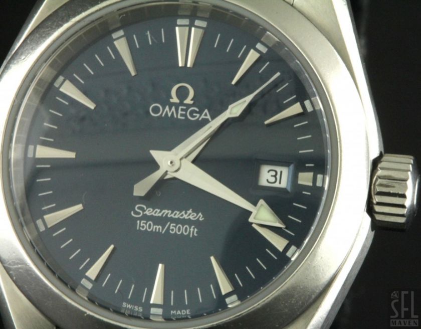 OMEGA SEAMASTER AQUA TERRA SS QUARTZ LADIES WATCH W/ DATE & BLUE DIAL 