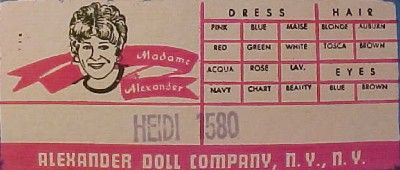 Adorable HEIDI DOLL # 1580 Madame Alexander PRISTINE COND ORIG BOX 