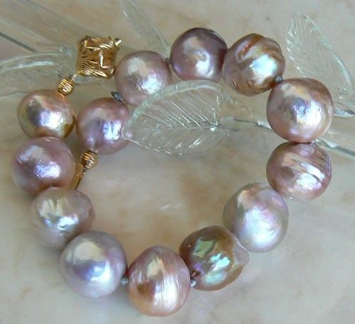 RARE HUGE JAPAN KASUMI KASUMIGA PEARL 14K GOLD BRACELET  