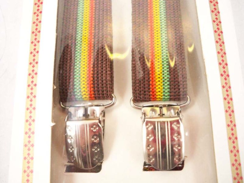 VINTAGE BOYS STRIPED SUSPENDERS 1950S RAINBOW NIP  