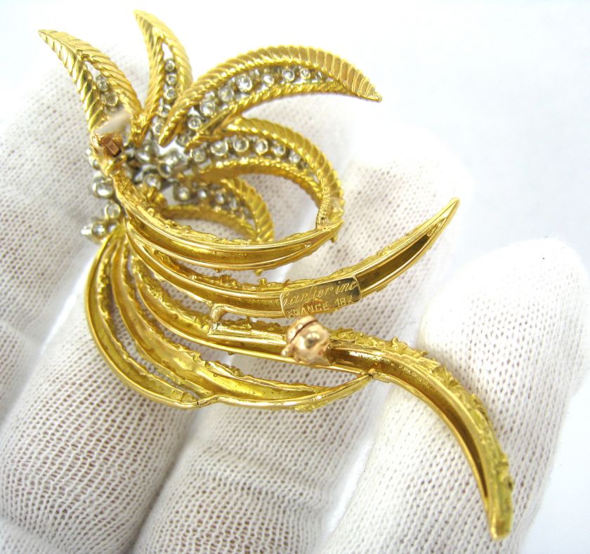 1960s Cartier France 2ct Diamond 18K Gold Brooch  