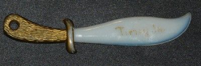 VICTORIAN Handpainted OPALESCENT OPAL FIGURAL GLASS NOVELTIE KNIFE 