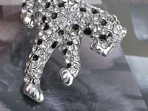   Leaping Leopard Clear Crystal Rhinestone Fashion Jewelry Pin Brooch