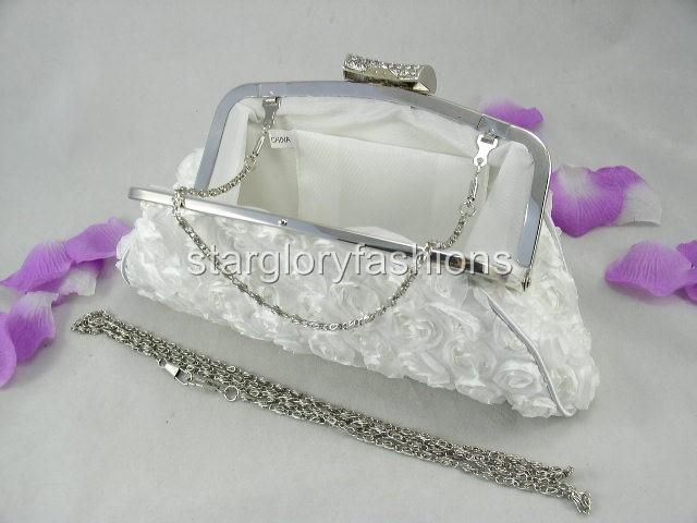 White Roses Wedding Handbag Purse Clutch Lot Crystal CEL 025122