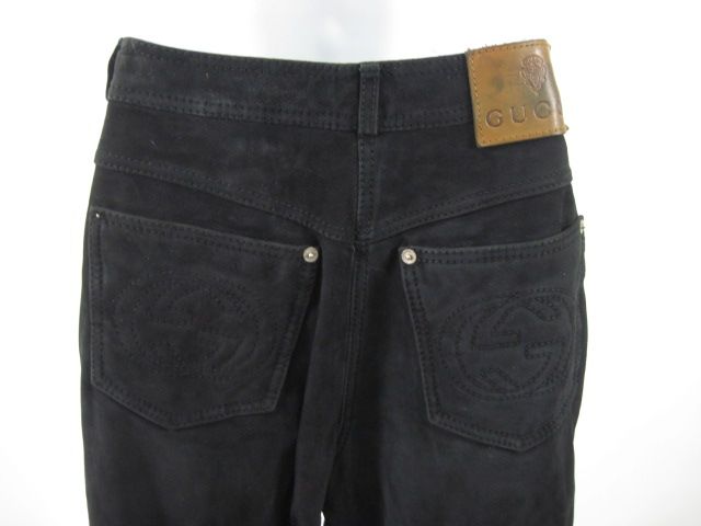 AUTH GUCCI Black Suede Embroidered Pants Slacks Sz 40  