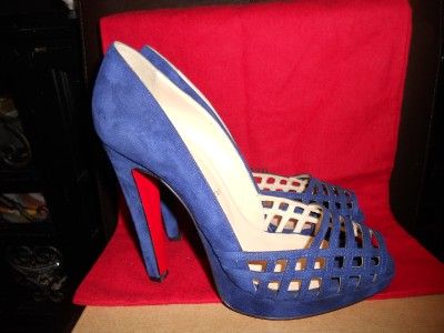 Christian Louboutin CHALUMO Suede Caged Platform Pumps Shoes Indigo 