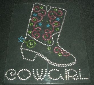 Cowgirl with Boot Rhinestone Iron On Transfer Bling  