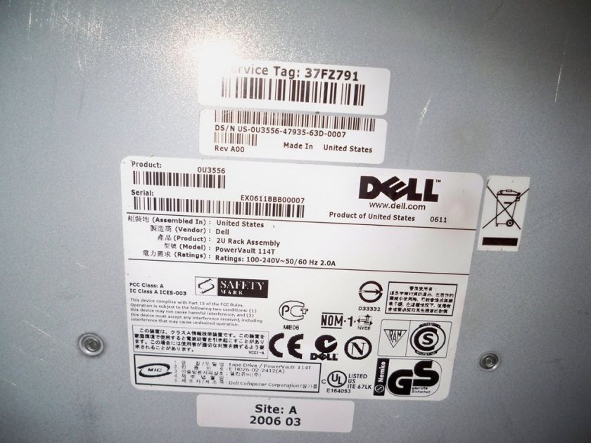 Dell PowerVault 114T DLT VS160 LTO 2 UG209 Tape Drive  