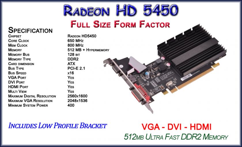 NEW ATI RADEON HD5450 1GB PCI EXPRESS   FULL HDMI   DVI & VGA GRAPHICS 