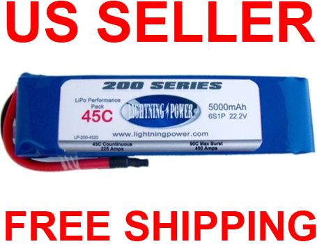 Lightning Power 22.2V 3700mAh 45C 6S1P Lipo Battery  