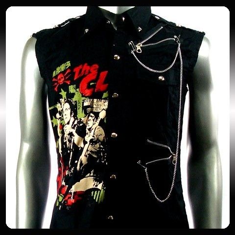 The Clash Punk Rock Biker Sleeveless Men Shirt Sz S  