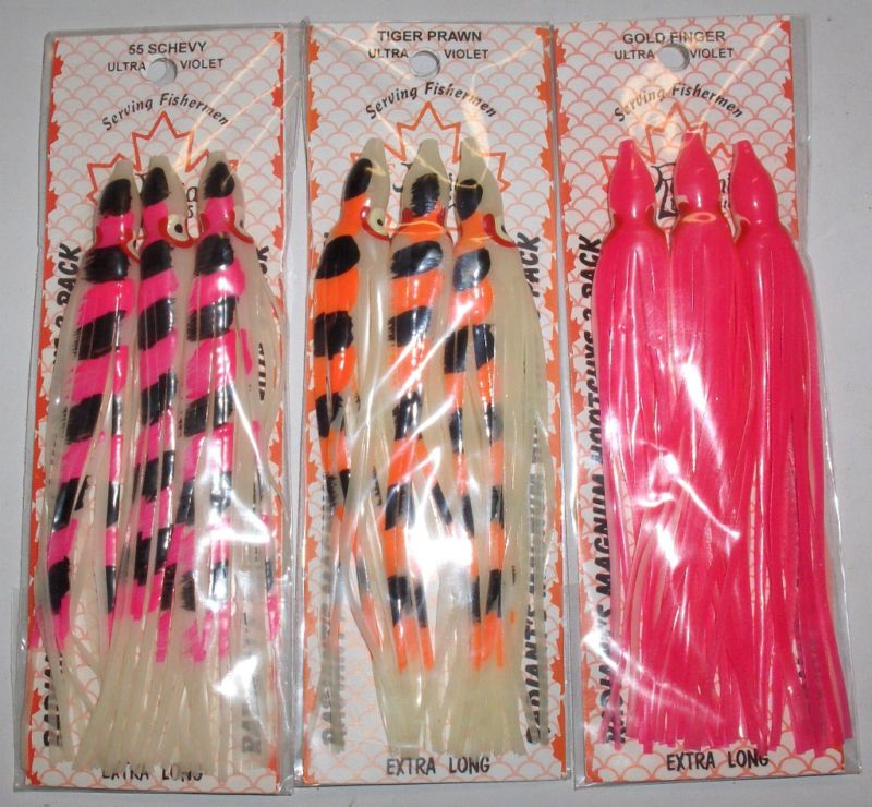 XL RADIANT LURES ~ TIGER PRAWNS Salmon Hootchies  