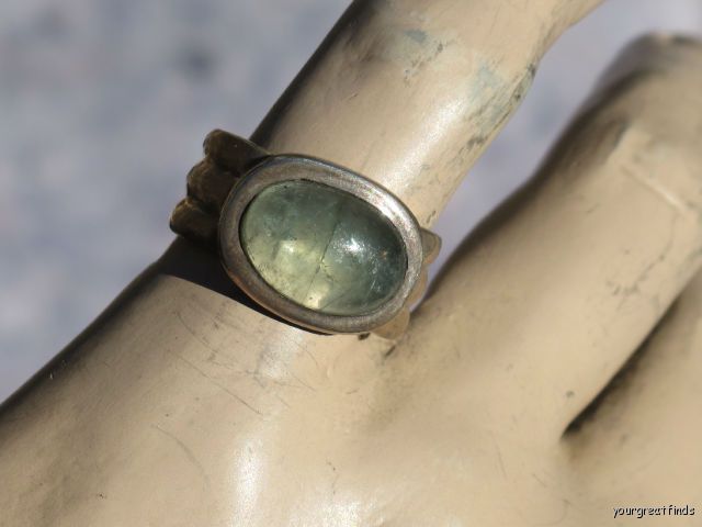 VINTAGE 925 STERLING SILVER PRASIOLITE CIGAR BAND RING  