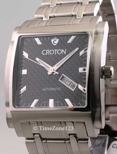 MENS CROTON STEEL AUTOMATIC DAY DATE WATCH CR307812SSBK  