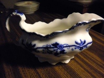 Antique c1905 Johnson Bros Flow Blue Gravy Boat, Oxford  