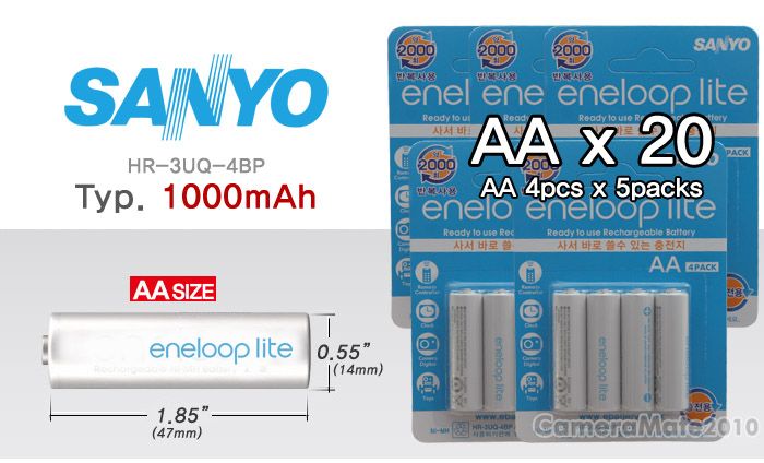 SANYO eneloop lite 20 x AA Ni MH Rechargeable Battery  