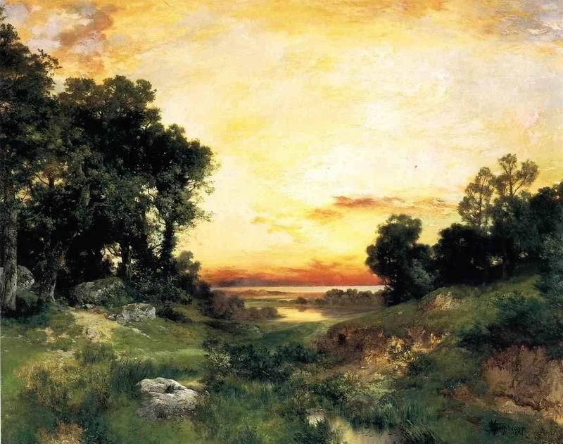 Sunset, Long Island Sound Thomas Moran oil paint repro  