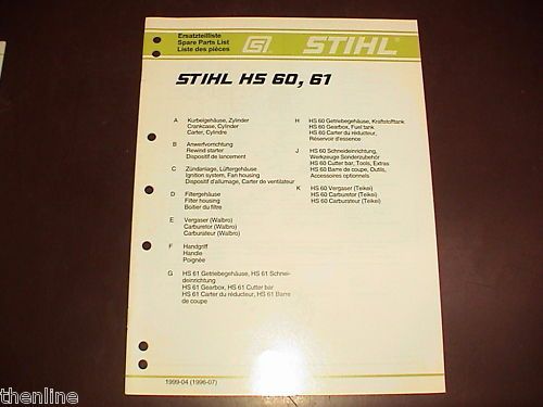 STIHL Hedge Trimmer Spare Parts List Manual HS61 HS60  