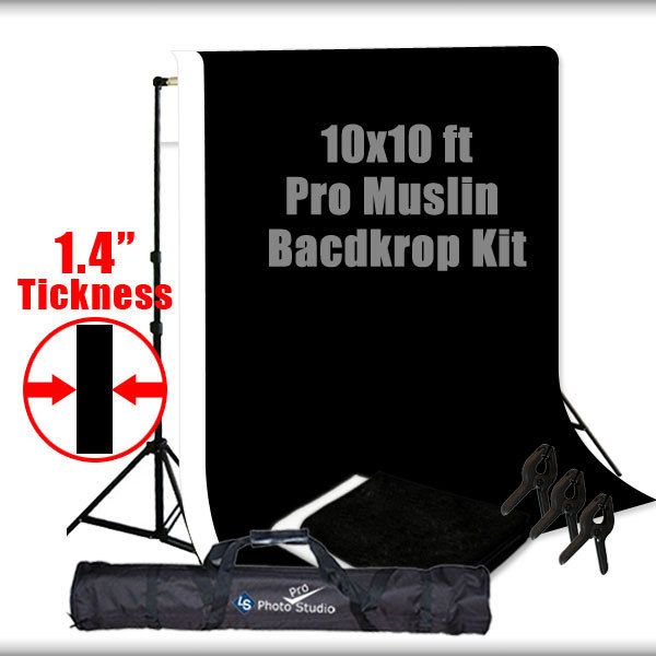 Black + White Muslin Backdrop Photo Stand Muslin kit  