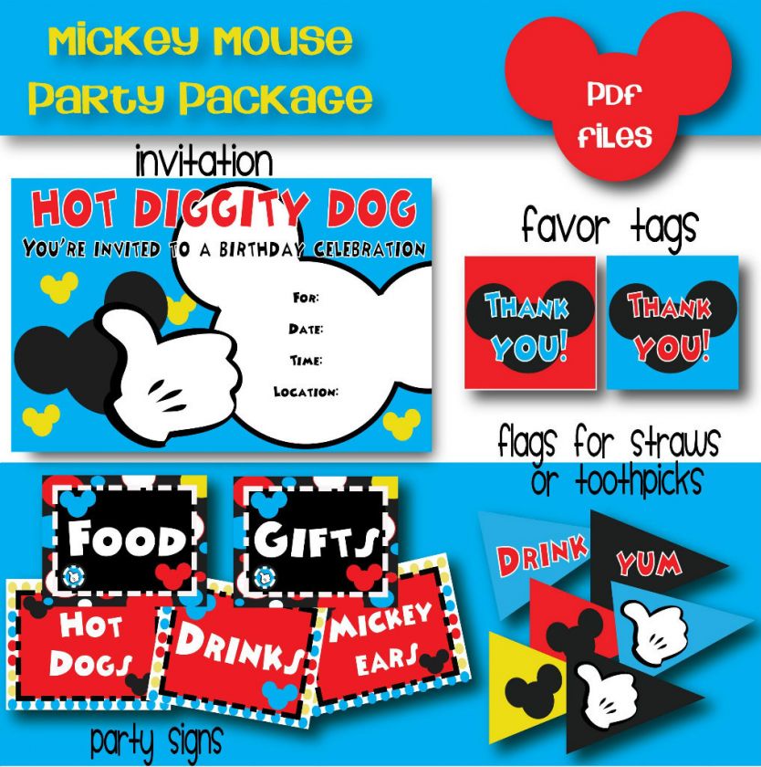 Mickey Mouse party set Printable birtday supplies  