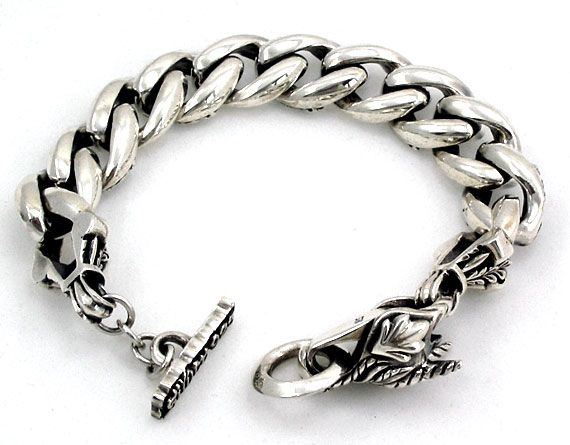 DRAGON TRIBAL STERLING SILVER CHAIN BRACELET 8.75  