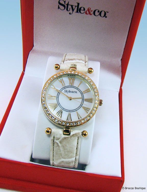   &Co. Gold Tone CRYSTAL Accented Bezel Leatherette Strap WATCH  