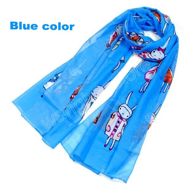 Blue Rabbit Cotton Girl Scarf Shawl Wrap Neckerchief  