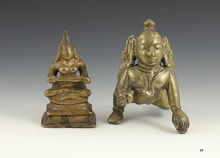 BRONZE HINDU STATUES OF BABY KRISHNA & GODDESS  