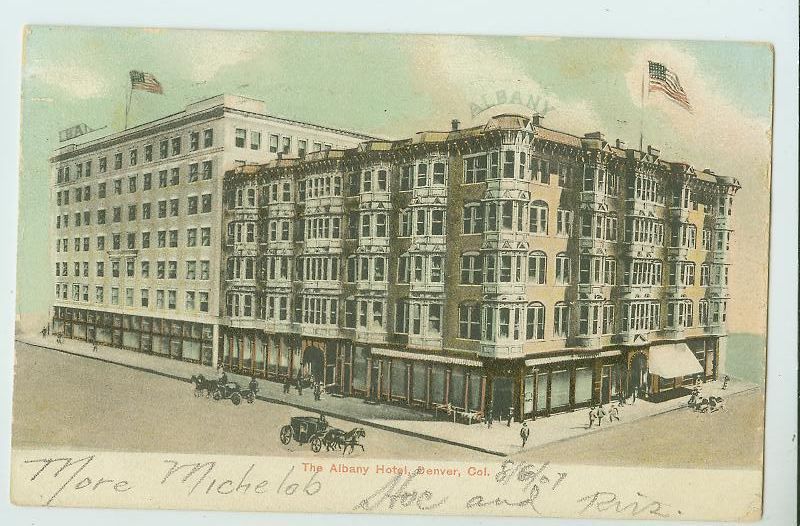   HORSE & BUGGY @ NEW ALBANY HOTEL DENVER CO 1907 POSTCARD (6267713733