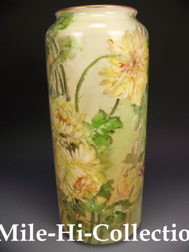 WILLETS BELLEEK HAND PAINTED MUMS 15 VASE  