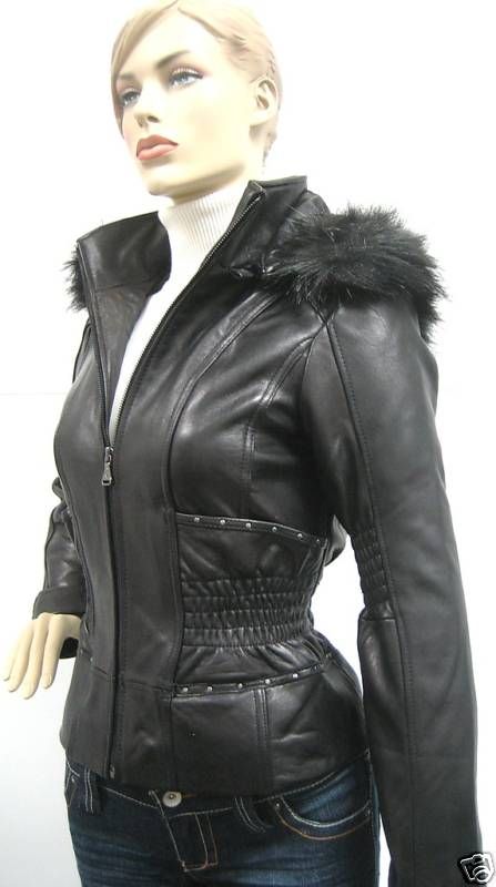 BABY PHAT CINCHED WAIST LEATHER JACKET COAT BLACK LARGE  