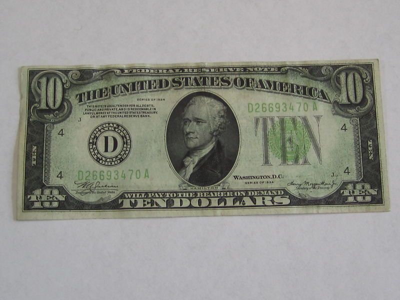 1934 Ten Dollar Federal Reserve Note, Cleveland, 470A  