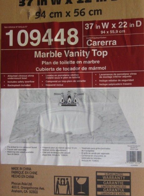 NIB ESTATE Carerra Marble Vanity Top Sink  