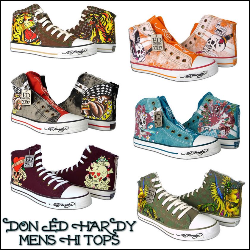 ED HARDY MENS WOMENS HI TOP TRAINERS SHOES ALL SIZES  