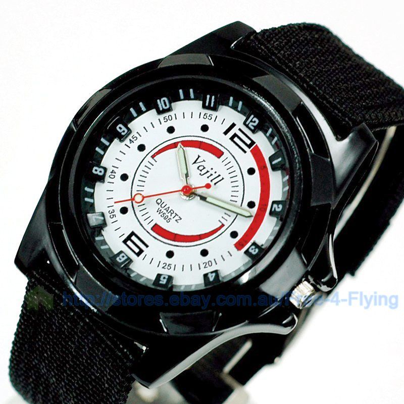 Black Fabric Nylon Strap Men Lady Military Sport Watch  