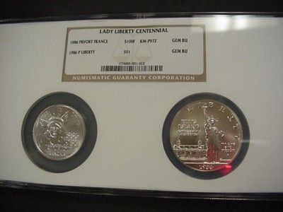   LIBERTY CENTENNIAL SILVER SET 2 PIECE NGC STATUE OF LIB FRANCE 100 F