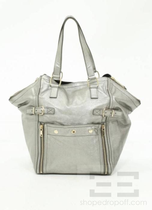   Saint Laurent Metallic Leather Medium Downtown Tote Handbag  