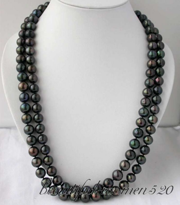 LONG 50 12mm round Tahitian black FW pearl necklace  