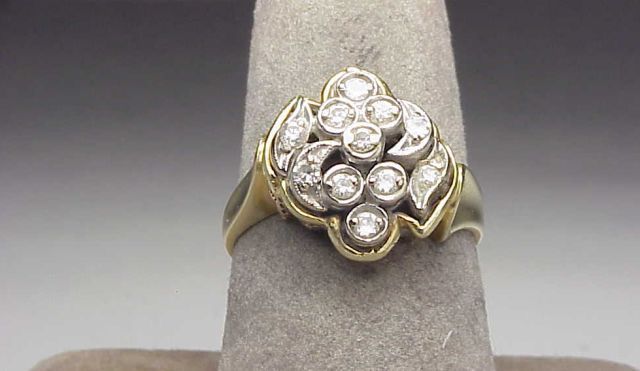 Vintage 14k Gold Two Tone .33 ct. Diamond Cluster Ring  