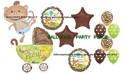 JUNGLE SAFARI MONKEY lime leopard chocolate balloons Baby shower boy 